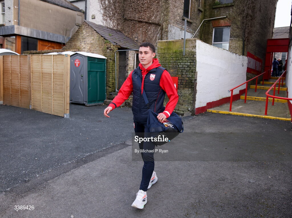 13 March 2026; Kian Leavy of St Patrick's Athletic arrives before the SSE Airtricity Men's Premier Division match between St Patrick's Athletic and Drogheda United at Richmond Park in Dublin. Photo by Michael P Ryan/Sportsfile