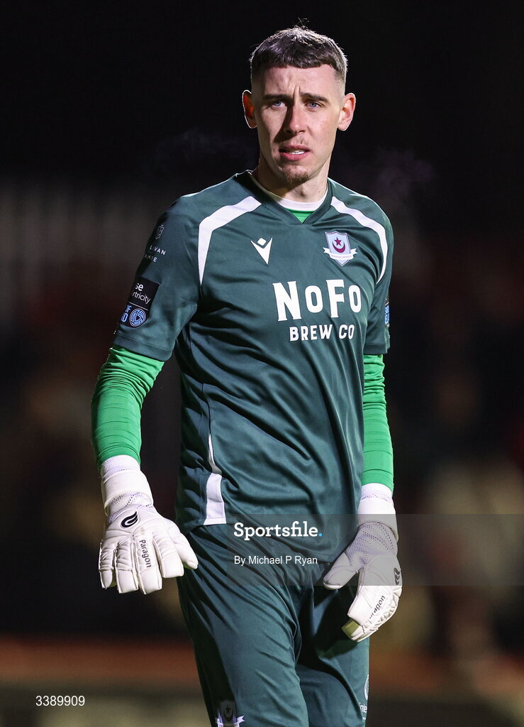13 March 2026; Drogheda United goalkeeper Luke Dennison during the SSE Airtricity Men's Premier Division match between St Patrick's Athletic and Drogheda United at Richmond Park in Dublin. Photo by Michael P Ryan/Sportsfile