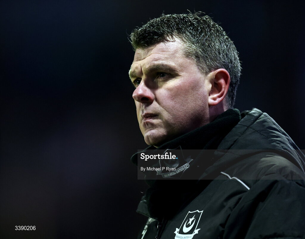 13 March 2026; Drogheda United manager Kevin Doherty during the SSE Airtricity Men's Premier Division match between St Patrick's Athletic and Drogheda United at Richmond Park in Dublin. Photo by Michael P Ryan/Sportsfile