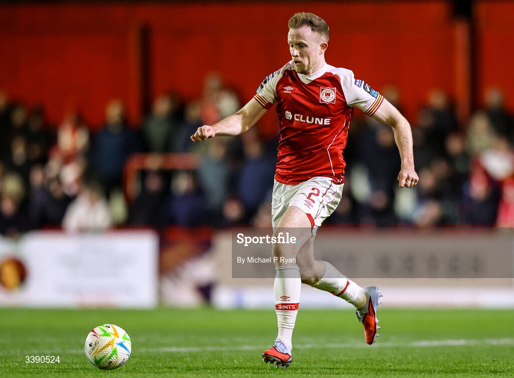 13 March 2026; Sean Hoare of St Patrick's Athletic during the SSE Airtricity Men's Premier Division match between St Patrick's Athletic and Drogheda United at Richmond Park in Dublin. Photo by Michael P Ryan/Sportsfile