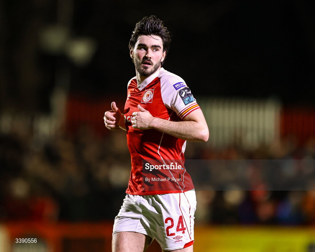 13 March 2026; Luke Turner of St Patrick's Athletic during the SSE Airtricity Men's Premier Division match between St Patrick's Athletic and Drogheda United at Richmond Park in Dublin. Photo by Michael P Ryan/Sportsfile