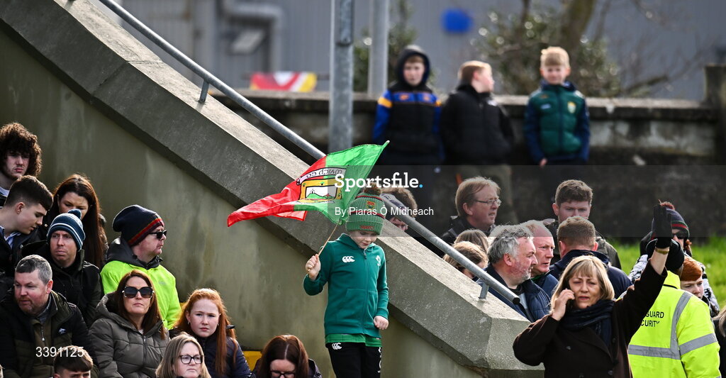 14 March 2026; A young Mayo supporter in the stand before the Allianz Football League Division 1 match between Kerry and Mayo at Austin Stack Park in Tralee, Kerry. Photo by Piaras Ó Mídheach/Sportsfile