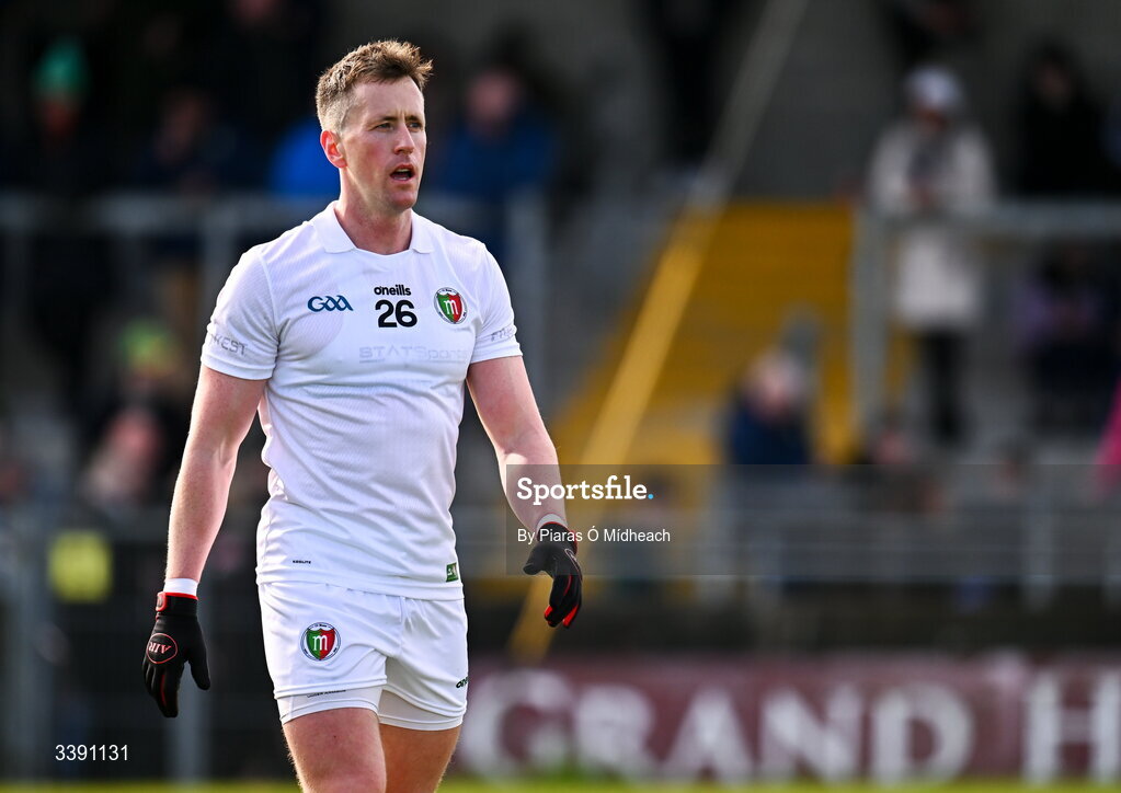 14 March 2026; Cillian O'Connor of Mayo in the warm-up before dthe Allianz Football League Division 1 match between Kerry and Mayo at Austin Stack Park in Tralee, Kerry. Photo by Piaras Ó Mídheach/Sportsfile