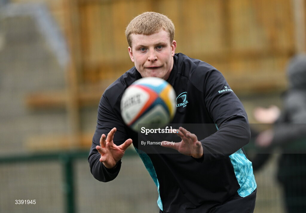 10 March 2026; Conor O'Tighearnaigh during a Leinster Rugby open training session at Skerries RFC in Skerries, Dublin. Photo by Ramsey Cardy/Sportsfile