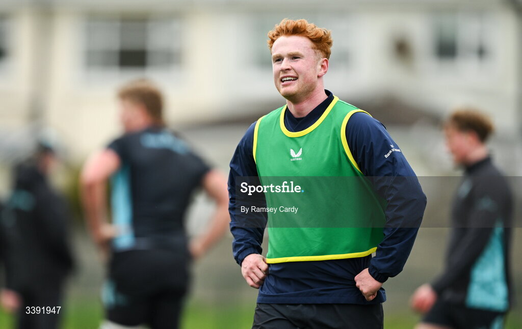 10 March 2026; Ruben Moloney during a Leinster Rugby open training session at Skerries RFC in Skerries, Dublin. Photo by Ramsey Cardy/Sportsfile