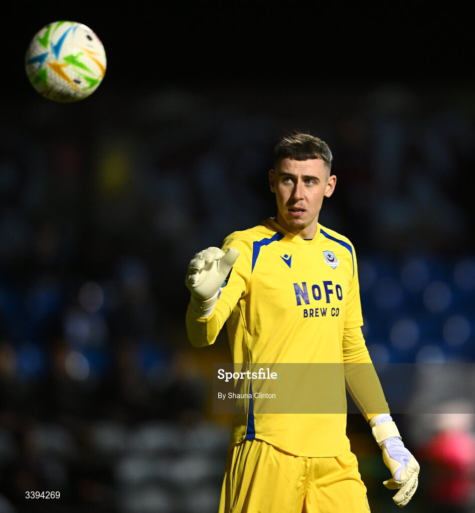 16 March 2026; Drogheda United goalkeeper Luke Dennison during the SSE Airtricity Men's Premier Division match between Drogheda United and Shamrock Rovers at Sullivan & Lambe Park in Drogheda, Louth. Photo by Shauna Clinton/Sportsfile