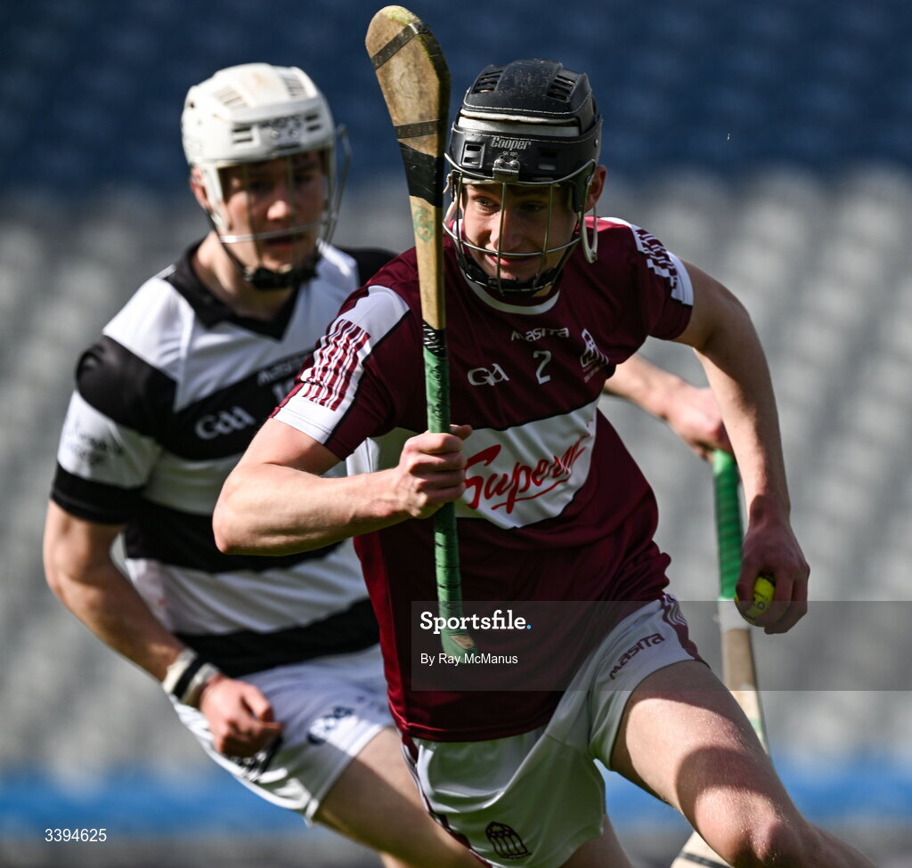 17 March 2026; Éanna McDonagh of Athenry is tackled by Conor Holohan of St Kieran's College during the Masita GAA Post Primary Schools Croke Cup final match between Presentation College Athenry, Galway, and St Kieran's College, Kilkenny, at Croke Park in Dublin. Photo by Ray McManus/Sportsfile