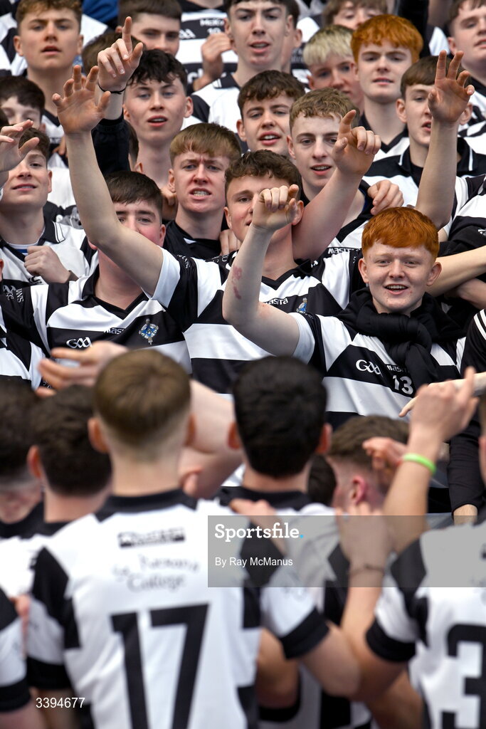 17 March 2026; St Kieran's College players and supporters celebrate after the Masita GAA Post Primary Schools Croke Cup final match between Presentation College Athenry, Galway, and St Kieran's College, Kilkenny, at Croke Park in Dublin. Photo by Ray McManus/Sportsfile