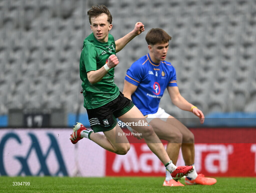 17 March 2026; Finn Higgins of Coláiste Mhuire Mullingar celebrates during the Masita GAA Post Primary Schools Hogan Cup final match between Coláiste Mhuire Mullingar, Westmeath, and Tralee CBS, Kerry, at Croke Park in Dublin. Photo by Paul Phelan/Sportsfile