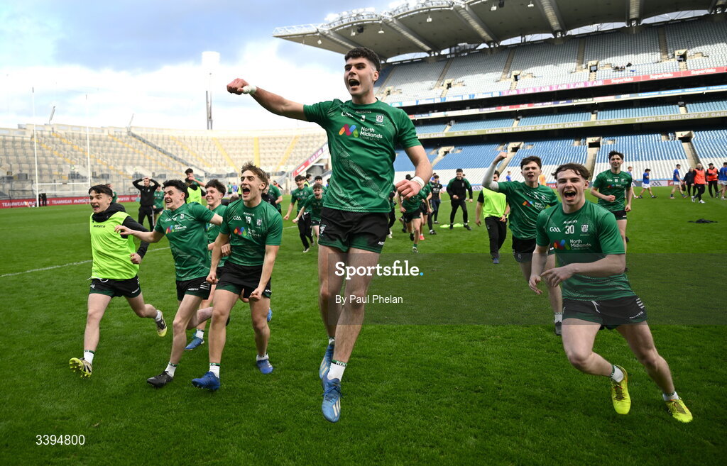 17 March 2026; Ty Masterson of Coláiste Mhuire Mullingar celebrates at full time after the Masita GAA Post Primary Schools Hogan Cup final match between Coláiste Mhuire Mullingar, Westmeath, and Tralee CBS, Kerry, at Croke Park in Dublin. Photo by Paul Phelan/Sportsfile