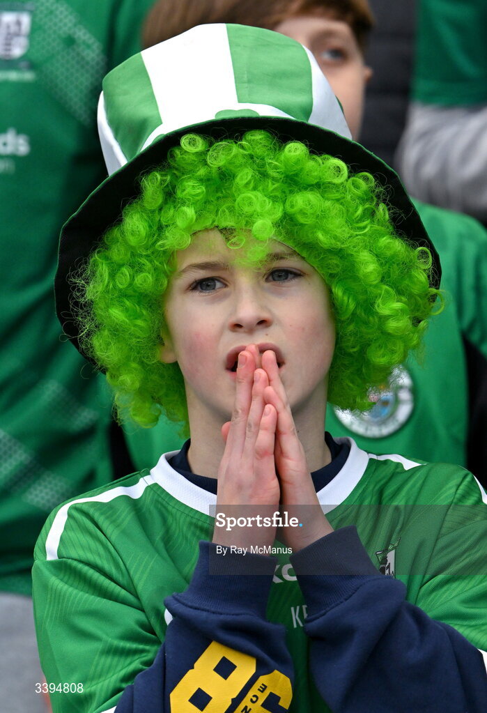 17 March 2026; A young Coláiste Mhuire Mullingar supporter watches the last minute of the Masita GAA Post Primary Schools Hogan Cup final match between Coláiste Mhuire Mullingar, Westmeath, and Tralee CBS, Kerry,  at Croke Park in Dublin. Photo by Ray McManus/Sportsfile