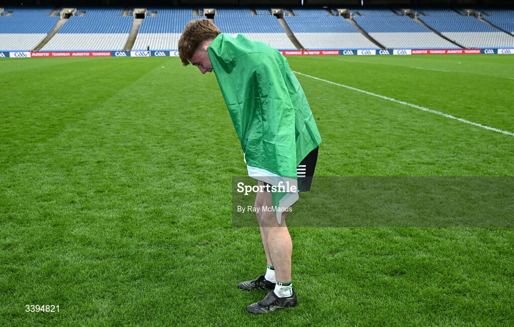 17 March 2026; Ben Sheerin of Coláiste Mhuire Mullingar sheds tears as he celebrates after the Masita GAA Post Primary Schools Hogan Cup final match between Coláiste Mhuire Mullingar, Westmeath, and Tralee CBS, Kerry,  at Croke Park in Dublin. Photo by Ray McManus/Sportsfile