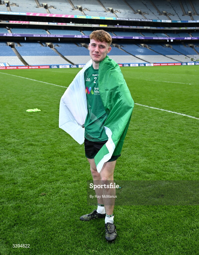 17 March 2026; Ben Sheerin of Coláiste Mhuire Mullingar sheds tears as he celebrates after the Masita GAA Post Primary Schools Hogan Cup final match between Coláiste Mhuire Mullingar, Westmeath, and Tralee CBS, Kerry,  at Croke Park in Dublin. Photo by Ray McManus/Sportsfile