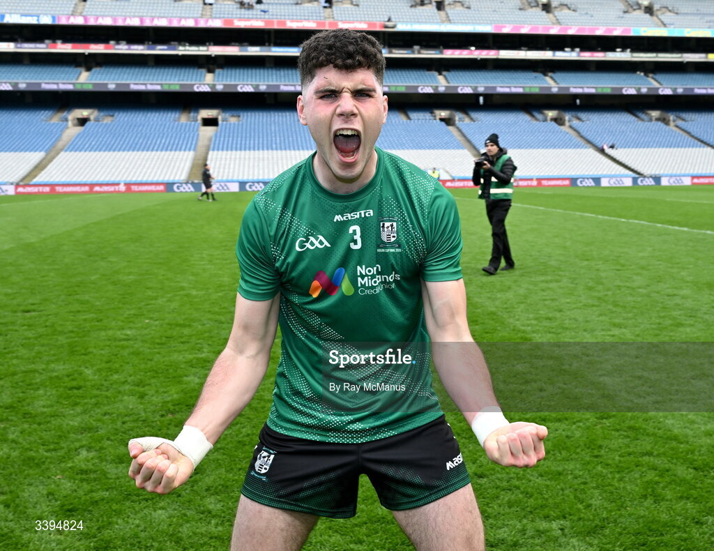 17 March 2026; Ty Masterson of Coláiste Mhuire Mullingar celebrates after the Masita GAA Post Primary Schools Hogan Cup final match between Coláiste Mhuire Mullingar, Westmeath, and Tralee CBS, Kerry,  at Croke Park in Dublin. Photo by Ray McManus/Sportsfile