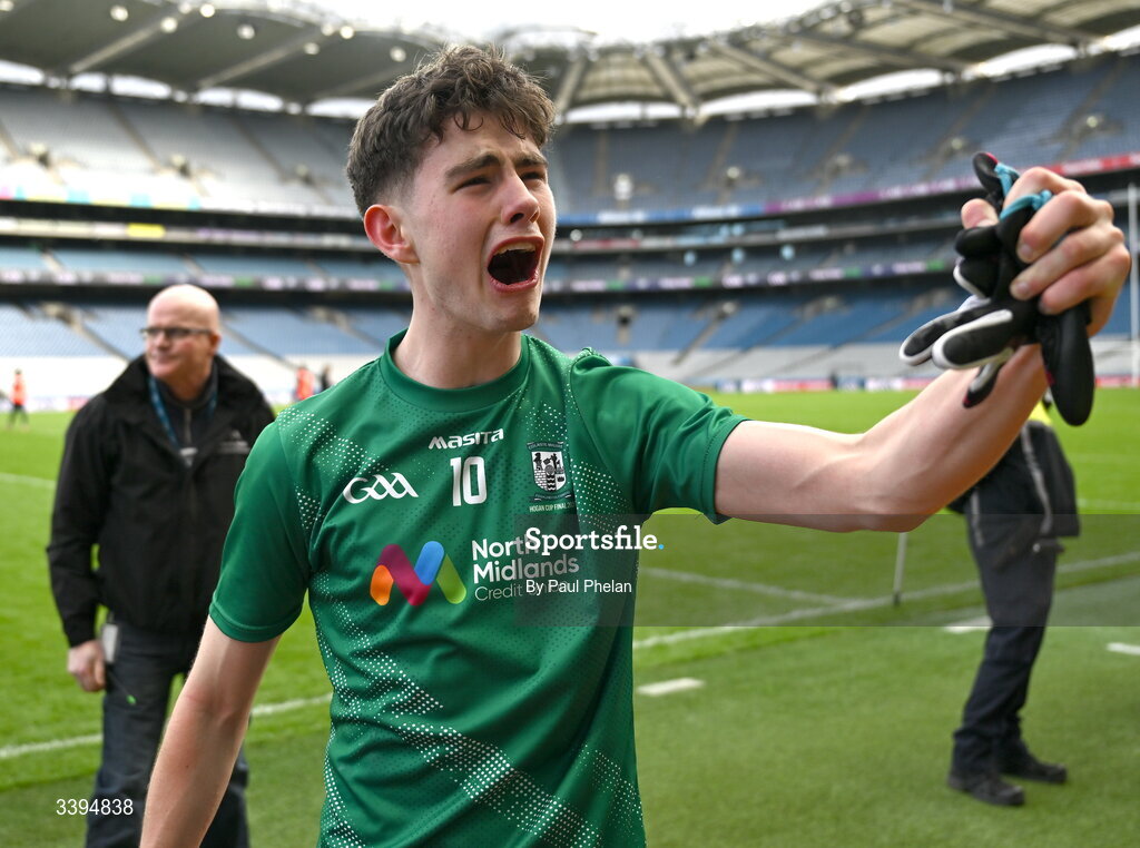 17 March 2026; Paul Keating of Coláiste Mhuire Mullingar celebrates after the Masita GAA Post Primary Schools Hogan Cup final match between Coláiste Mhuire Mullingar, Westmeath, and Tralee CBS, Kerry, at Croke Park in Dublin. Photo by Paul Phelan/Sportsfile