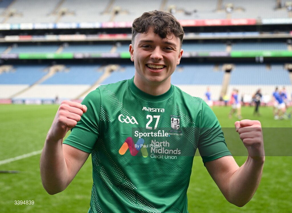 17 March 2026; Beau Greene of Coláiste Mhuire Mullingar celebrates after the Masita GAA Post Primary Schools Hogan Cup final match between Coláiste Mhuire Mullingar, Westmeath, and Tralee CBS, Kerry, at Croke Park in Dublin. Photo by Paul Phelan/Sportsfile