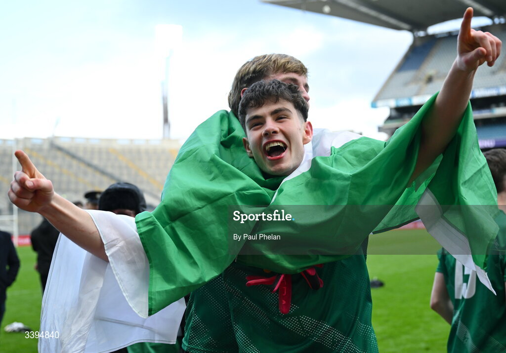 17 March 2026; Paul Keating of Coláiste Mhuire Mullingar celebrates after the Masita GAA Post Primary Schools Hogan Cup final match between Coláiste Mhuire Mullingar, Westmeath, and Tralee CBS, Kerry, at Croke Park in Dublin. Photo by Paul Phelan/Sportsfile