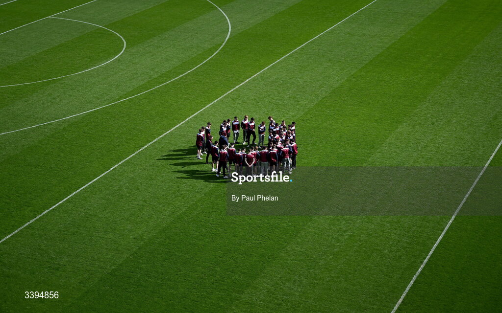 17 March 2026; Athenry players huddle during their team walk before the Masita GAA Post Primary Schools Croke Cup final match between Presentation College Athenry, Galway, and St Kieran's College, Kilkenny, at Croke Park in Dublin. Photo by Paul Phelan/Sportsfile