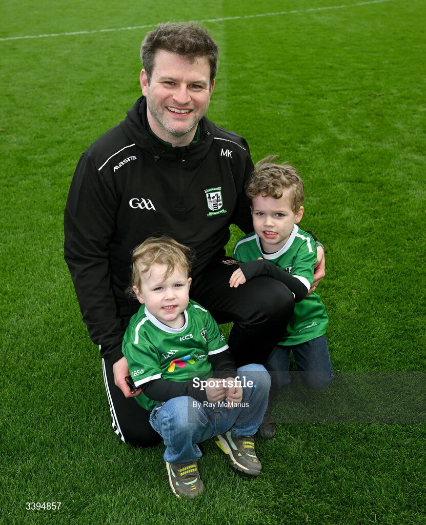 17 March 2026; Coláiste Mhuire selector Matthew Kearney, with his children Ben and Matthew, after the Masita GAA Post Primary Schools Hogan Cup final match between Coláiste Mhuire Mullingar, Westmeath, and Tralee CBS, Kerry,  at Croke Park in Dublin. Photo by Ray McManus/Sportsfile