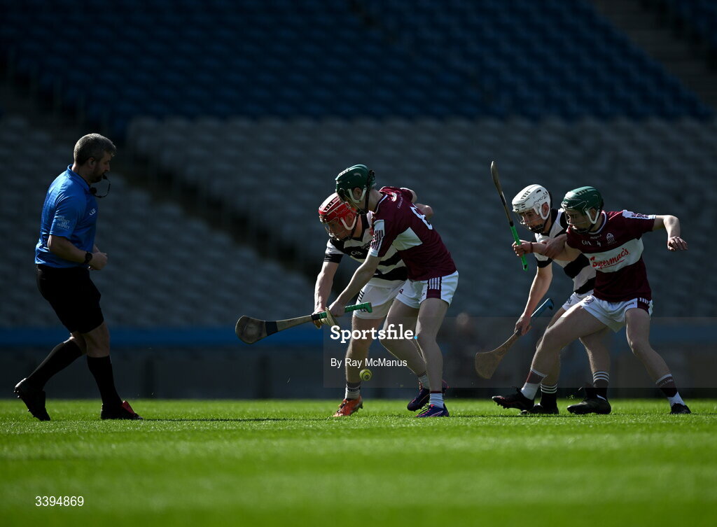 17 March 2026; Referee Brendan Cawley starts the Masita GAA Post Primary Schools Croke Cup final match between Presentation College Athenry, Galway, and St Kieran's College, Kilkenny, at Croke Park in Dublin. Photo by Ray McManus/Sportsfile