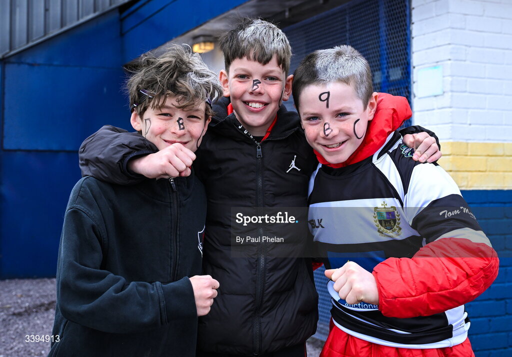 18 March 2026; A Presentation Brothers College, Cork supporters before the Pinergy Munster Schools Boys Senior Cup final match between Presentation Brothers College, Cork and St. Munchin’s College, Limerick at Virgin Media Park in Cork. Photo by Paul Phelan/Sportsfile