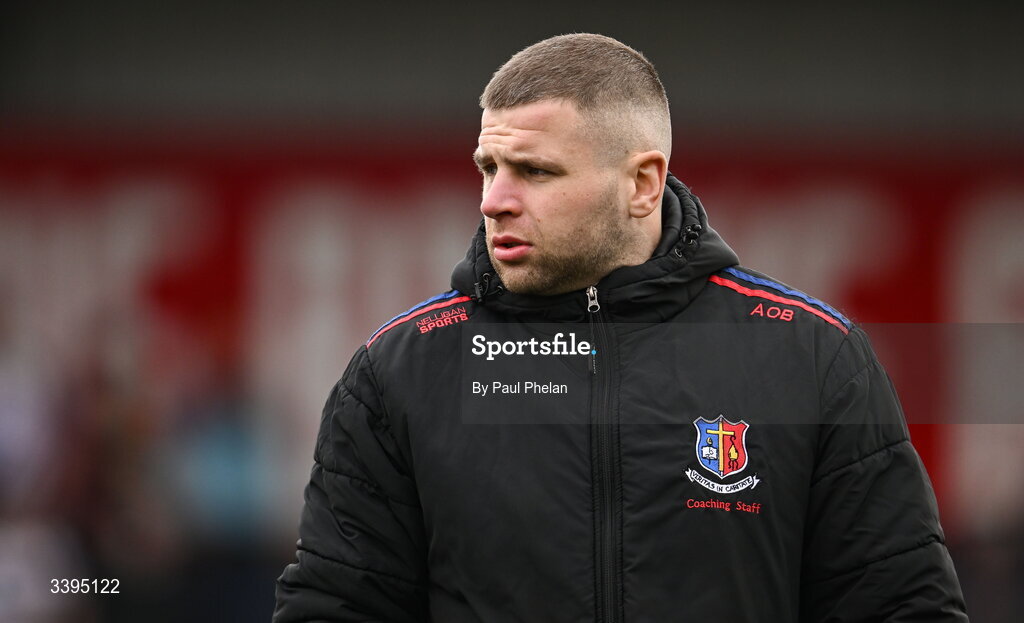 18 March 2026; St. Munchin’s College head coach Andrew O'Byrne before the Pinergy Munster Schools Boys Senior Cup final match between Presentation Brothers College, Cork and St. Munchin’s College, Limerick at Virgin Media Park in Cork. Photo by Paul Phelan/Sportsfile