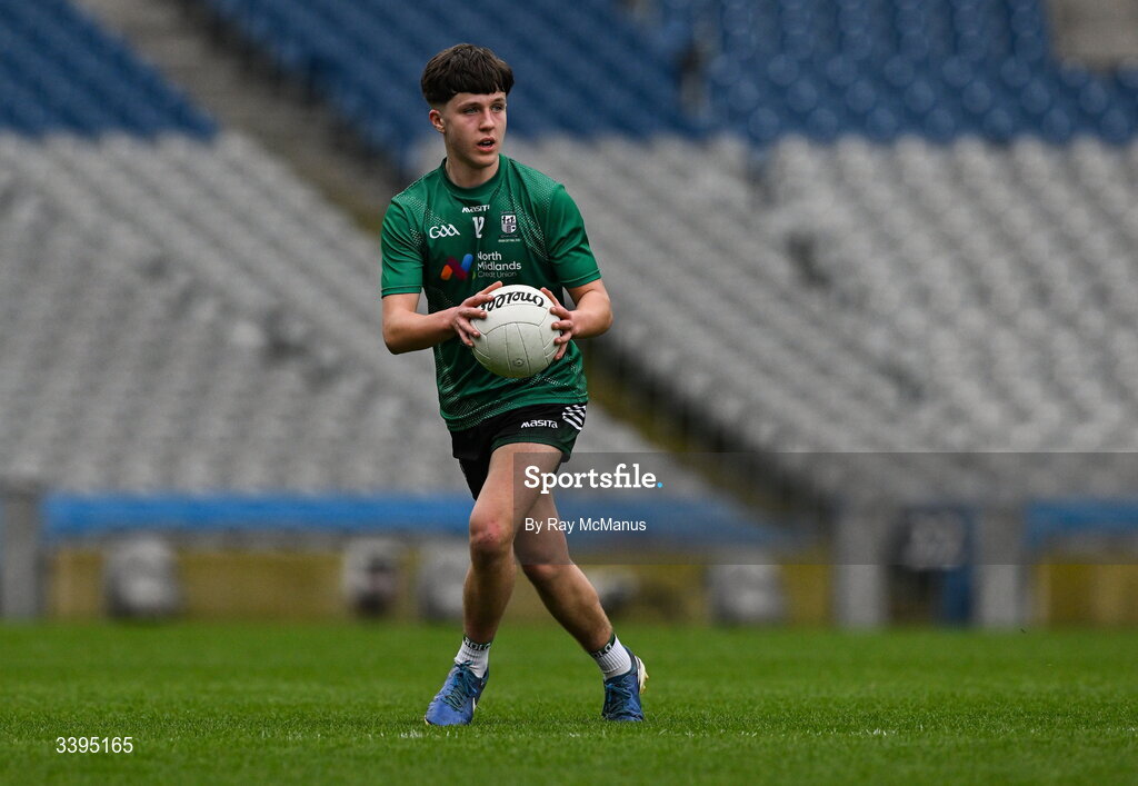 17 March 2026; Conor Cleary of Coláiste Mhuire, Mullingar,  during the Masita GAA Post Primary Schools Hogan Cup final match between Coláiste Mhuire Mullingar, Westmeath, and Tralee CBS, Kerry,  at Croke Park in Dublin. Photo by Ray McManus/Sportsfile