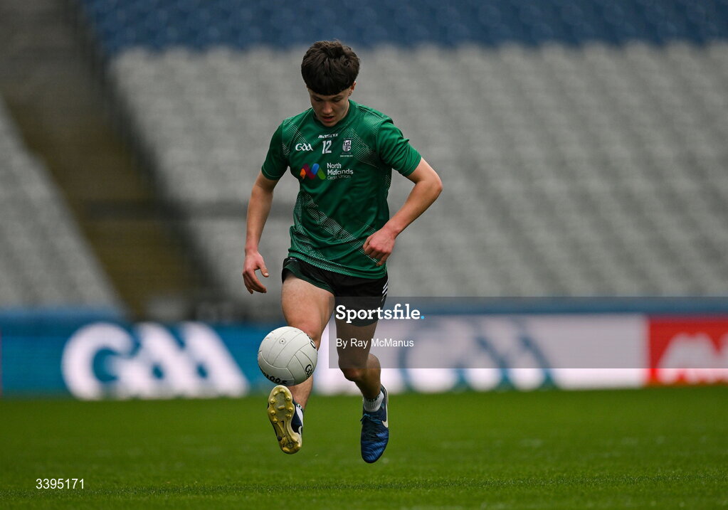 17 March 2026; Conor Cleary of Coláiste Mhuire, Mullingar, during the Masita GAA Post Primary Schools Hogan Cup final match between Coláiste Mhuire Mullingar, Westmeath, and Tralee CBS, Kerry,  at Croke Park in Dublin. Photo by Ray McManus/Sportsfile