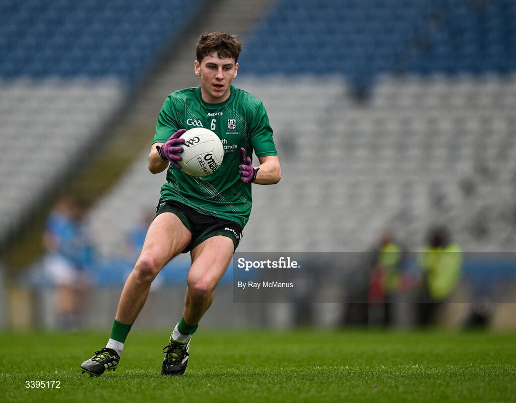 17 March 2026; Seán Byrne of Coláiste Mhuire, Mullingar, during the Masita GAA Post Primary Schools Hogan Cup final match between Coláiste Mhuire Mullingar, Westmeath, and Tralee CBS, Kerry,  at Croke Park in Dublin. Photo by Ray McManus/Sportsfile