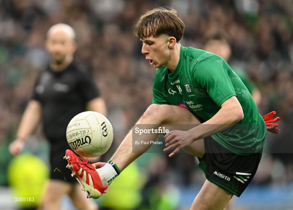 17 March 2026; Finn Higgins of Coláiste Mhuire, Mullingar during the Masita GAA Post Primary Schools Hogan Cup final match between Coláiste Mhuire Mullingar, Westmeath, and Tralee CBS, Kerry, at Croke Park in Dublin. Photo by Paul Phelan/Sportsfile
