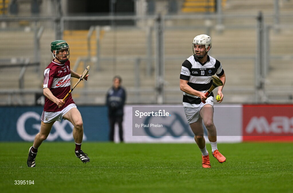 17 March 2026; Conor McEvoy of St Kieran's College in action against Ronan Murphy of Athenry during the Masita GAA Post Primary Schools Croke Cup final match between Presentation College Athenry, Galway, and St Kieran's College, Kilkenny, at Croke Park in Dublin. Photo by Paul Phelan/Sportsfile