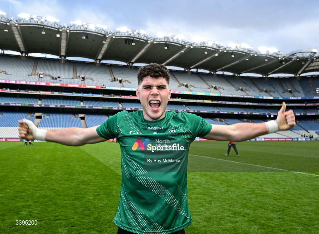 17 March 2026; Ty Masterson of Coláiste Mhuire, Mullingar celebrates after the Masita GAA Post Primary Schools Hogan Cup final match between Coláiste Mhuire Mullingar, Westmeath, and Tralee CBS, Kerry,  at Croke Park in Dublin. Photo by Ray McManus/Sportsfile