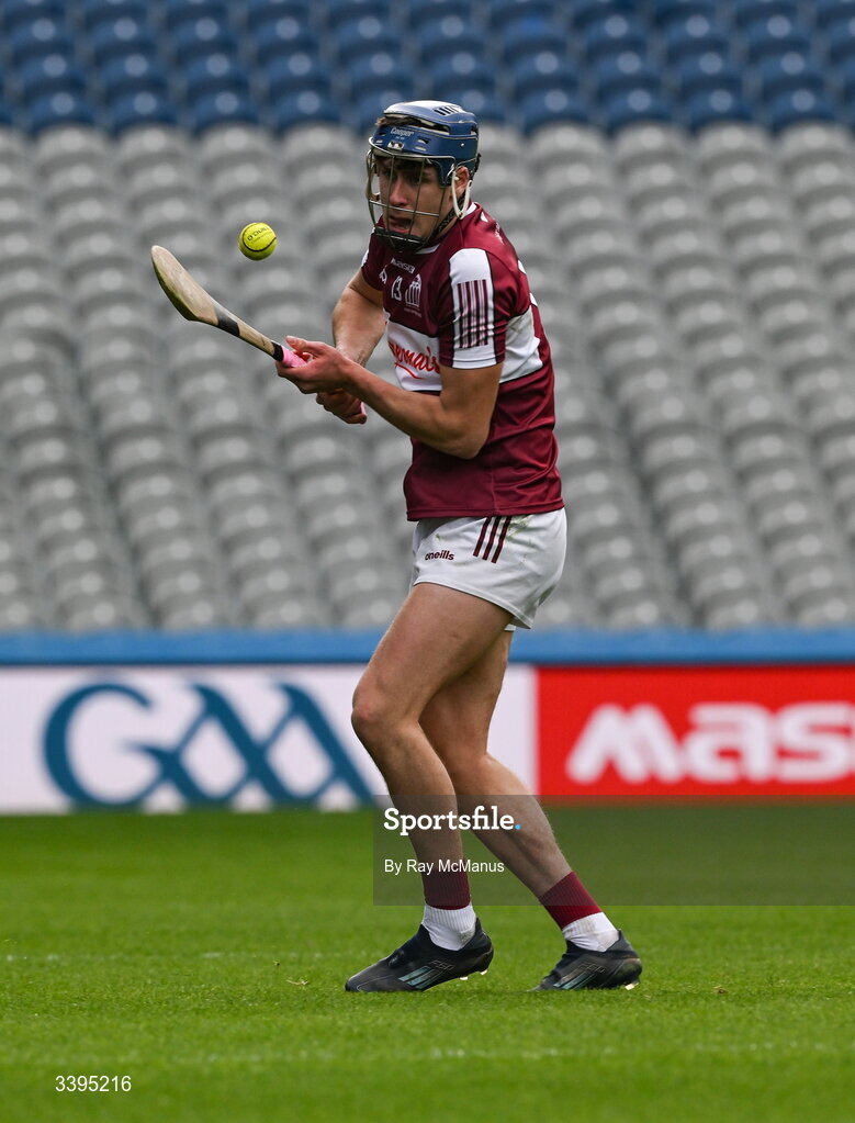 17 March 2026; Ciarán Leen of Athenry strikes a free during the Masita GAA Post Primary Schools Croke Cup final match between Presentation College Athenry, Galway, and St Kieran's College, Kilkenny, at Croke Park in Dublin. Photo by Ray McManus/Sportsfile