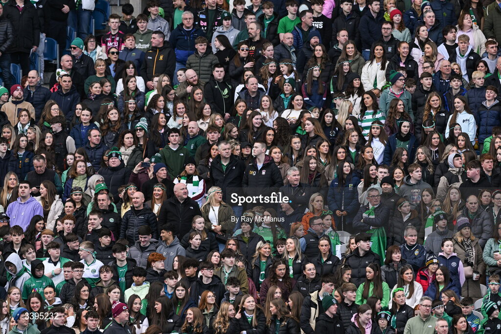17 March 2026; Coláiste Mhuire Mullingar supporters during the Masita GAA Post Primary Schools Hogan Cup final match between Coláiste Mhuire Mullingar, Westmeath, and Tralee CBS, Kerry,  at Croke Park in Dublin. Photo by Ray McManus/Sportsfile