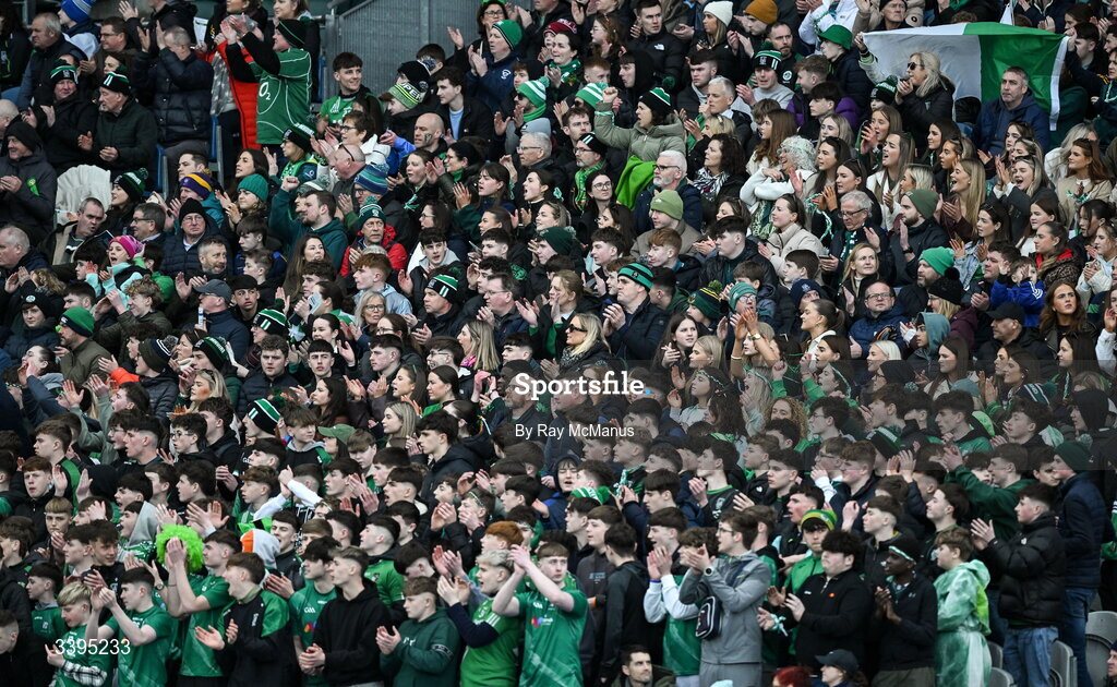 17 March 2026; Coláiste Mhuire, Mullingar, supporters during the Masita GAA Post Primary Schools Hogan Cup final match between Coláiste Mhuire Mullingar, Westmeath, and Tralee CBS, Kerry,  at Croke Park in Dublin. Photo by Ray McManus/Sportsfile