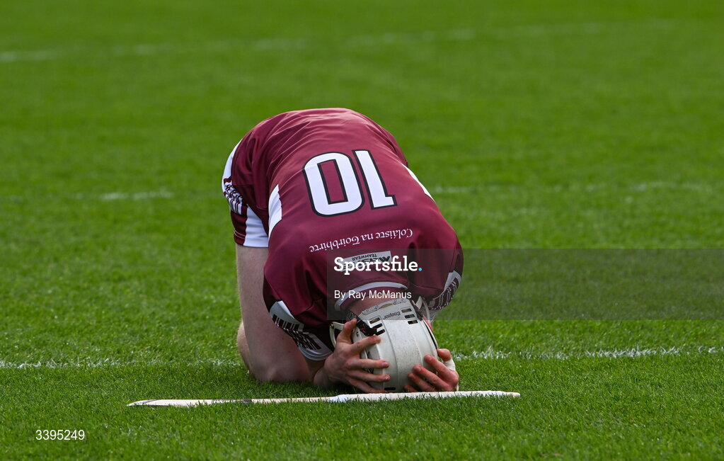 17 March 2026; Ronan Cahalan of Athenry in pain near the end of the Masita GAA Post Primary Schools Croke Cup final match between Presentation College Athenry, Galway, and St Kieran's College, Kilkenny, at Croke Park in Dublin. Photo by Ray McManus/Sportsfile