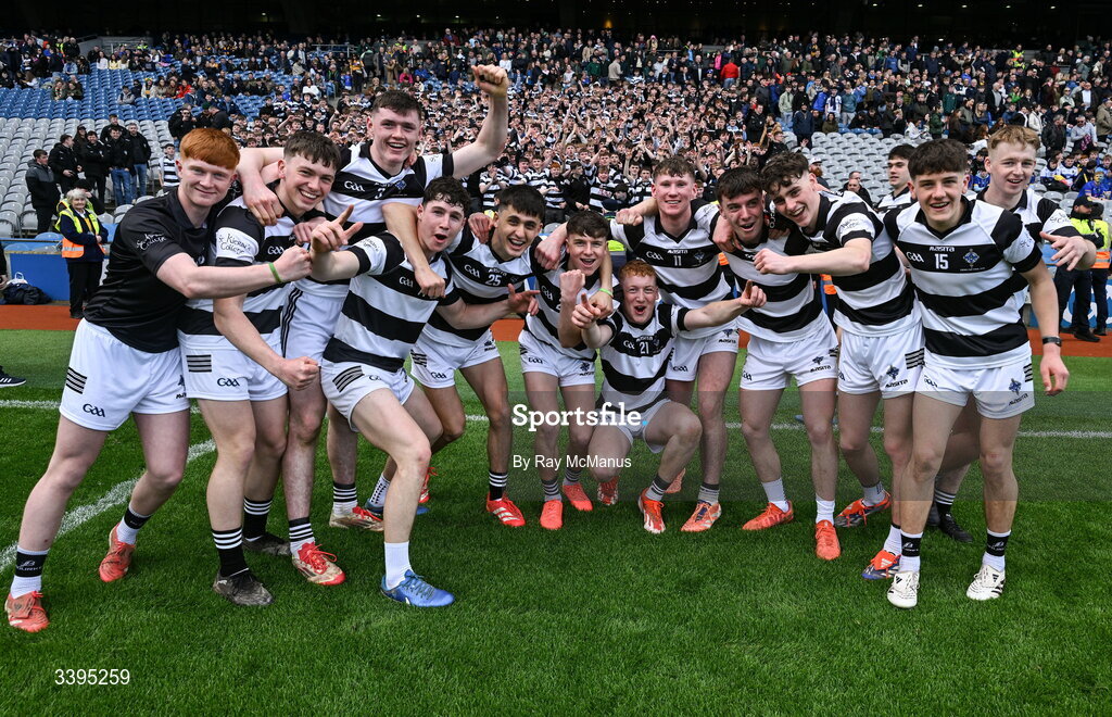 17 March 2026; St Kieran's College players celebrate after the Masita GAA Post Primary Schools Croke Cup final match between Presentation College Athenry, Galway, and St Kieran's College, Kilkenny, at Croke Park in Dublin. Photo by Ray McManus/Sportsfile