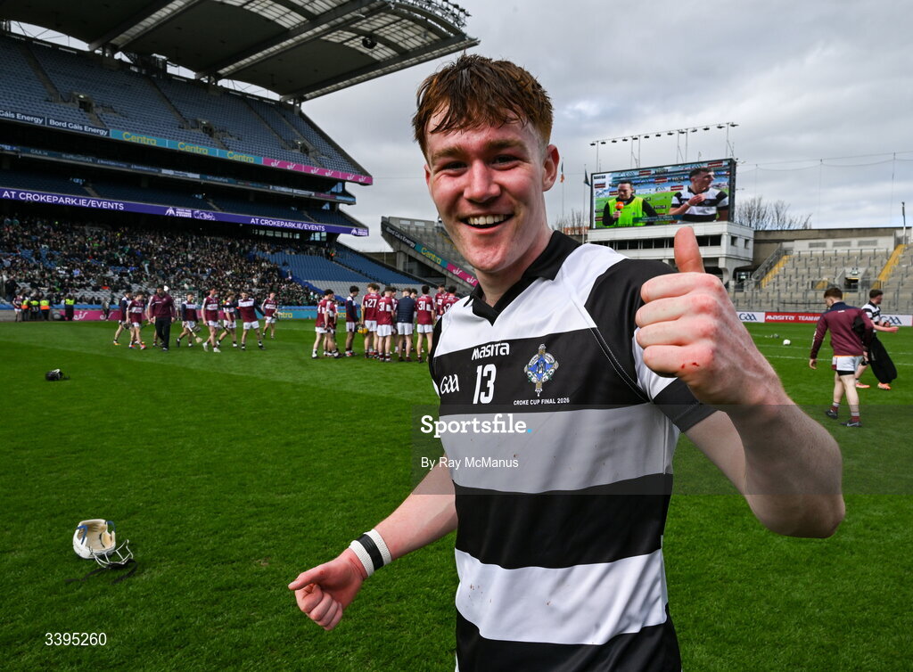 17 March 2026; Conor Holohan of St Kieran's College celebrates victory in the Masita GAA Post Primary Schools Croke Cup final match between Presentation College Athenry, Galway, and St Kieran's College, Kilkenny, at Croke Park in Dublin. Photo by Ray McManus/Sportsfile