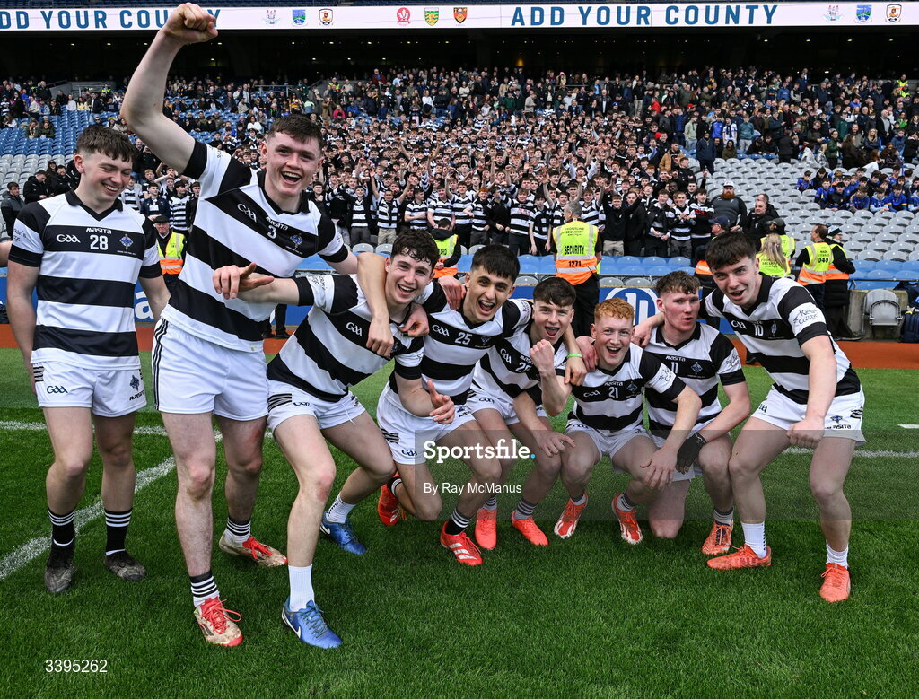 17 March 2026; St Kieran's College players celebrate after the Masita GAA Post Primary Schools Croke Cup final match between Presentation College Athenry, Galway, and St Kieran's College, Kilkenny, at Croke Park in Dublin. Photo by Ray McManus/Sportsfile