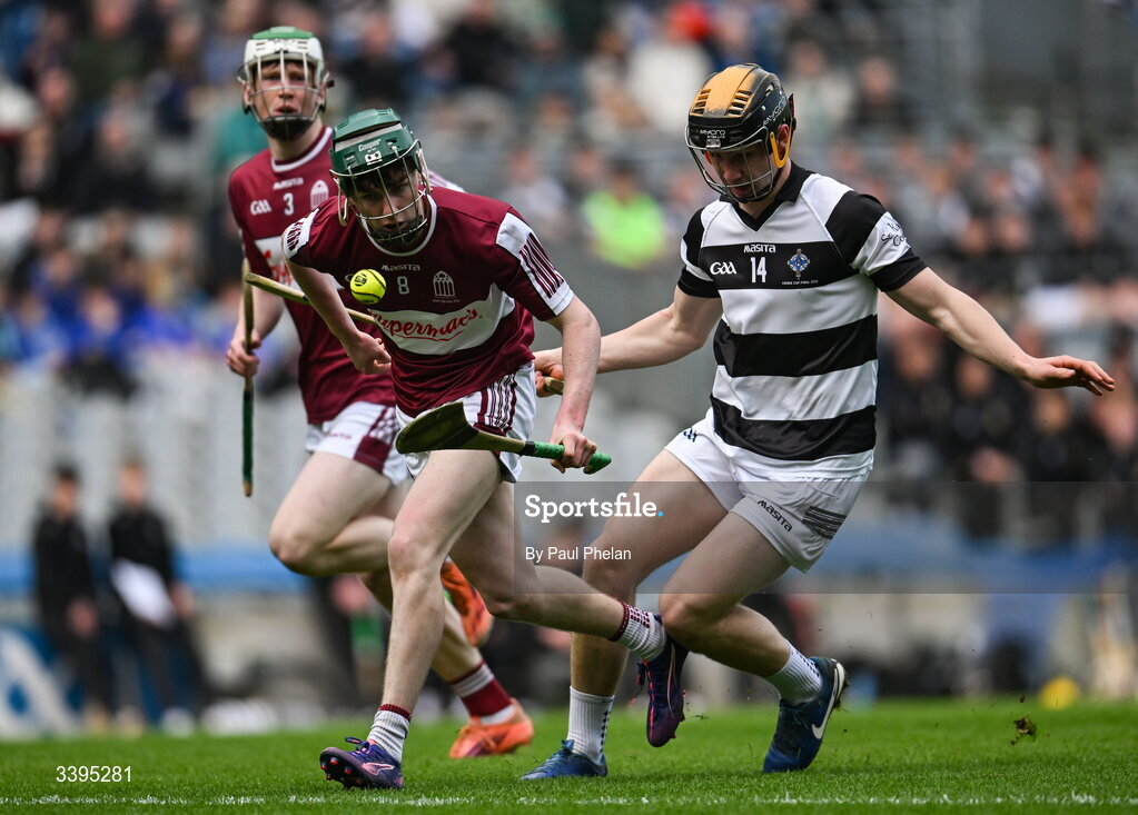 17 March 2026; Aodhán McDonagh of Athenry in action against Fionn Mahony of St Kieran's College during the Masita GAA Post Primary Schools Croke Cup final match between Presentation College Athenry, Galway, and St Kieran's College, Kilkenny, at Croke Park in Dublin. Photo by Paul Phelan/Sportsfile
