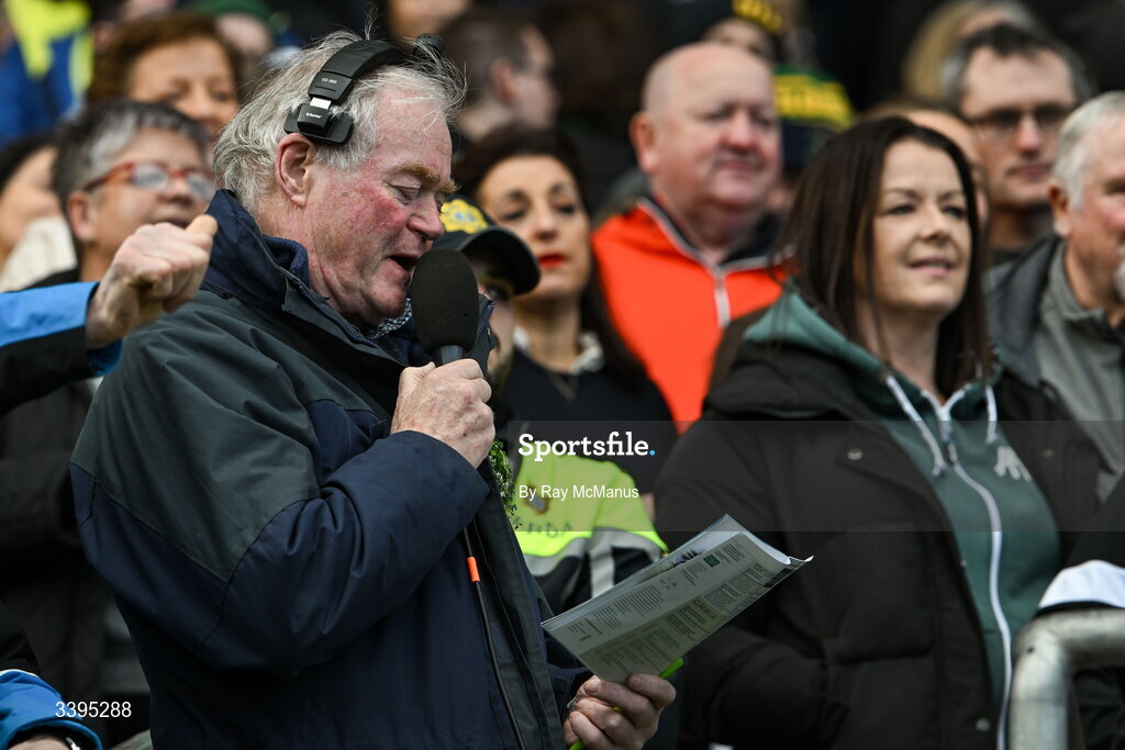 17 March 2026; MC Tom Ryan during the Masita GAA Post Primary Schools Croke Cup final match between Presentation College Athenry, Galway, and St Kieran's College, Kilkenny, at Croke Park in Dublin. Photo by Ray McManus/Sportsfile