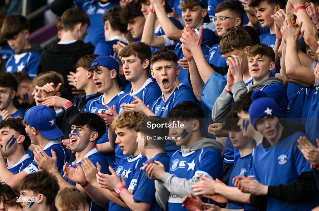 20 March 2026; St Mary's College supporters ahead of the Bank of Ireland Leinster Rugby Boys Schools Junior Cup final match between St Mary's College and St Michael's College at Energia Park in Dublin. Photo by Daire Brennan/Sportsfile