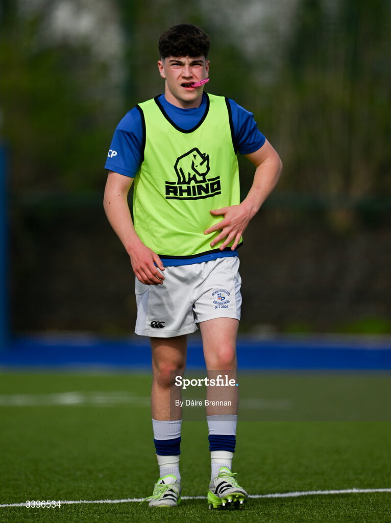 20 March 2026; Cillian Power of St Mary's College ahead of the Bank of Ireland Leinster Rugby Boys Schools Junior Cup final match between St Mary's College and St Michael's College at Energia Park in Dublin. Photo by Daire Brennan/Sportsfile
