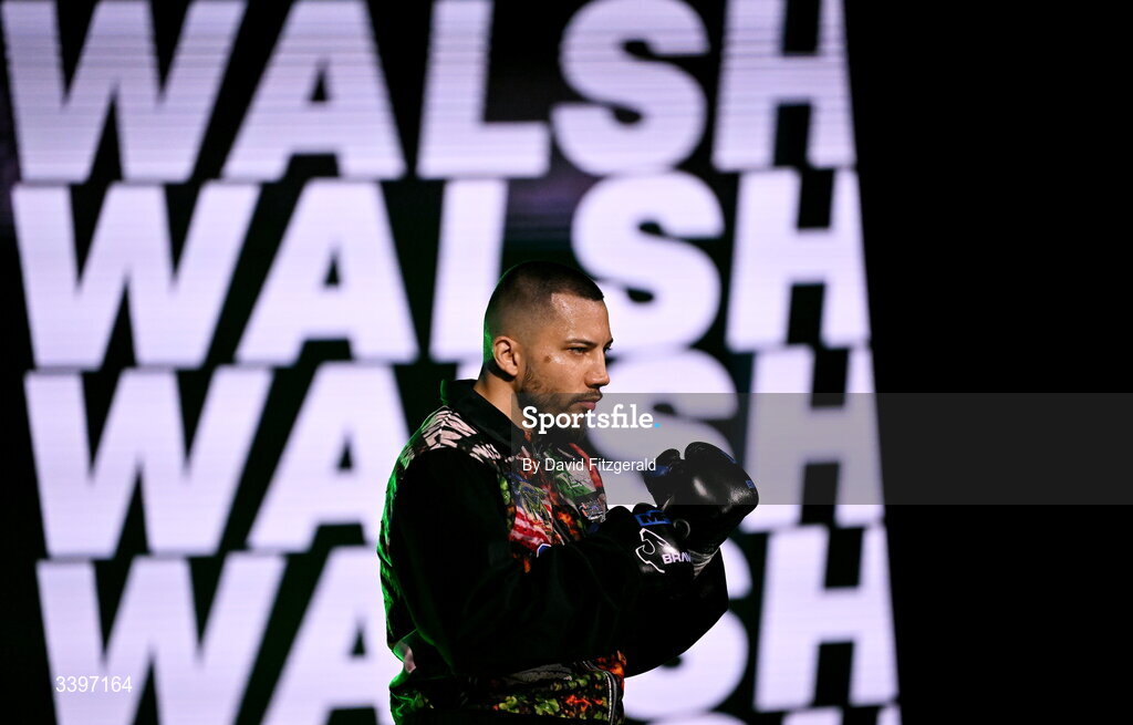 20 March 2026; Kevin Walsh arrives before his WBC featherweight title defence against Michael Conlan at the SSE Arena in Belfast. Photo by David Fitzgerald/Sportsfile