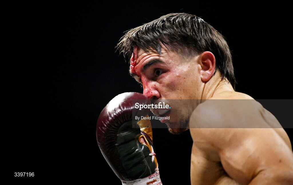 20 March 2026; (EDITORS NOTE: Image contains graphic content) Michael Conlan during his WBC featherweight title fight against Kevin Walsh at the SSE Arena in Belfast. Photo by David Fitzgerald/Sportsfile