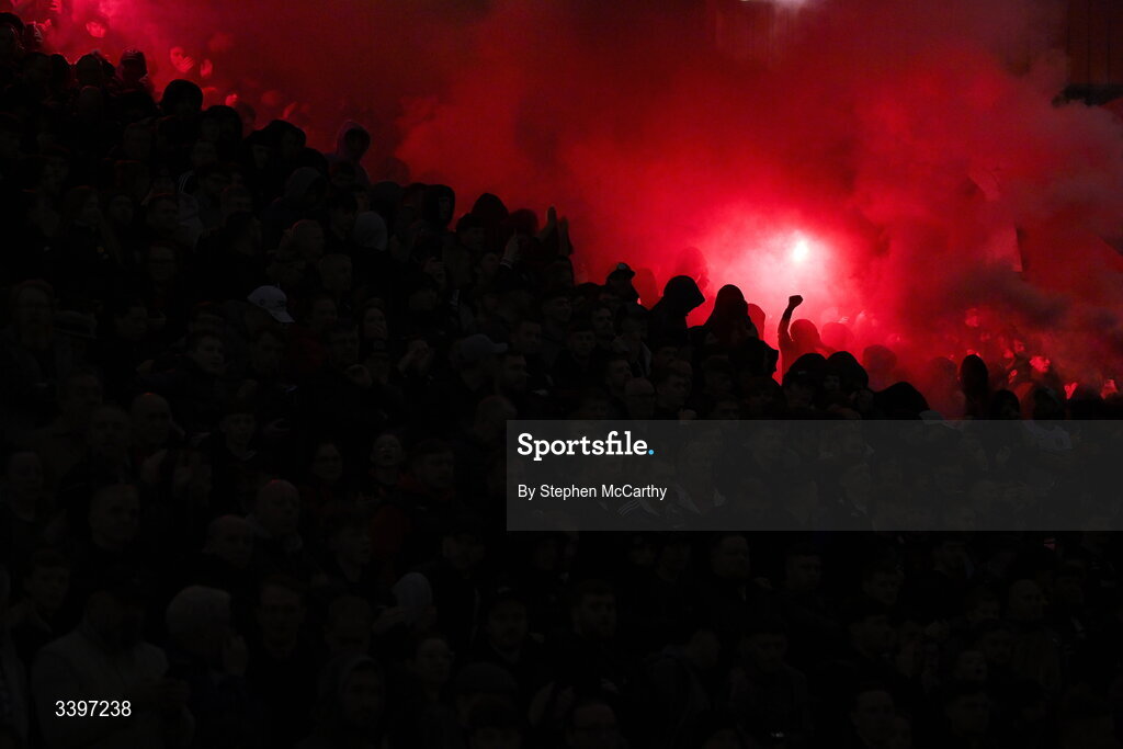 20 March 2026; Bohemians supporters during the SSE Airtricity Men's Premier Division match between Bohemians and Dundalk at Dalymount Park in Dublin. Photo by Stephen McCarthy/Sportsfile