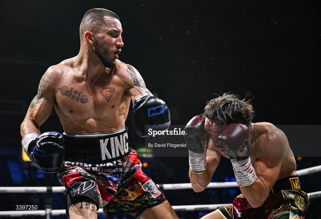 20 March 2026; Kevin Walsh, left, and Michael Conlan exchange punches during their WBC featherweight title fight at the SSE Arena in Belfast. Photo by David Fitzgerald/Sportsfile