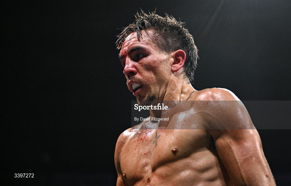 20 March 2026; Michael Conlan reacts after defeat to Kevin Walsh in their WBC featherweight title fight at the SSE Arena in Belfast. Photo by David Fitzgerald/Sportsfile