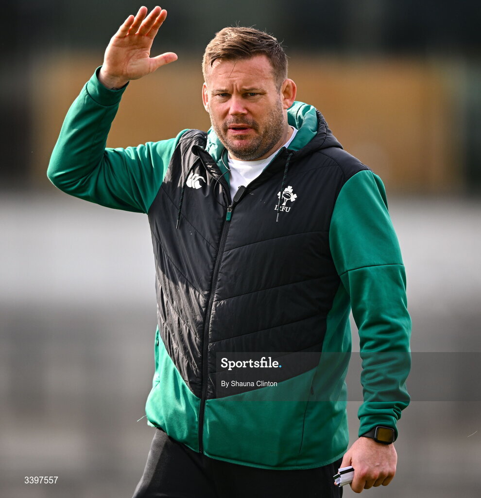 21 March 2026; Clovers head coach Denis Fogarty before the Celtic Challenge semi-final match between Clovers and Gwalia Lightning at Dexcom Stadium in Galway. Photo by Shauna Clinton/Sportsfile