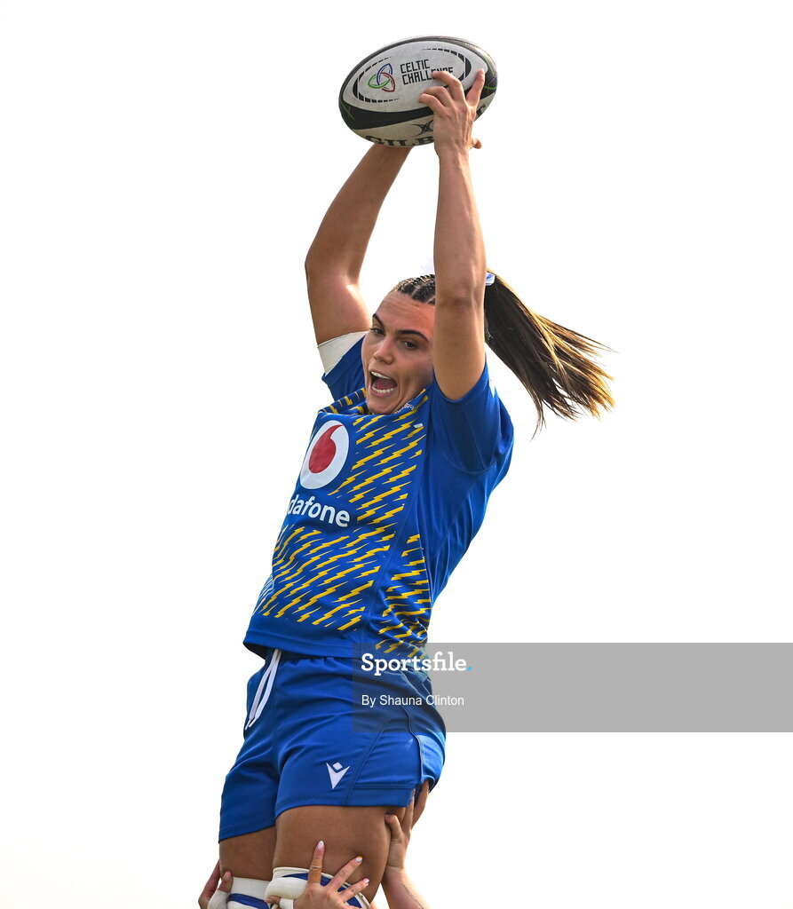 21 March 2026; Bryonie King of Gwalia Lightning wins possession in a lineout during the Celtic Challenge semi-final match between Clovers and Gwalia Lightning at Dexcom Stadium in Galway. Photo by Shauna Clinton/Sportsfile